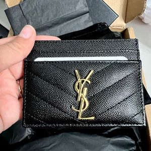 YSL MONOGRAM CARD CASE IN GRAIN DE POUDRE EMBOSSED LEATHER